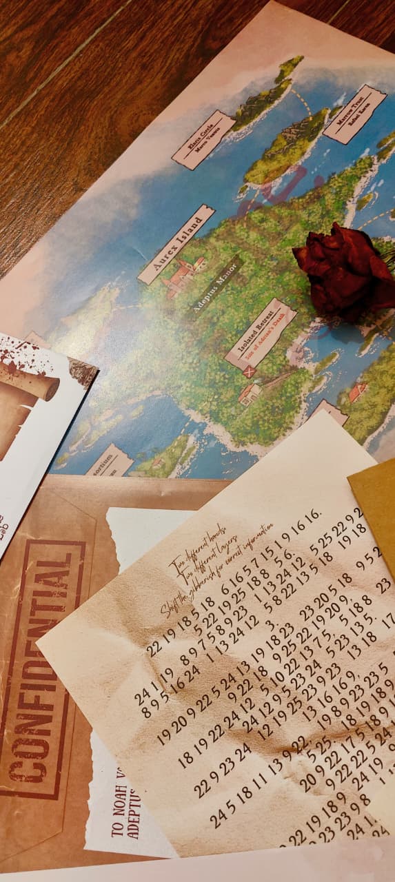 Map with case documents on a wooden surface